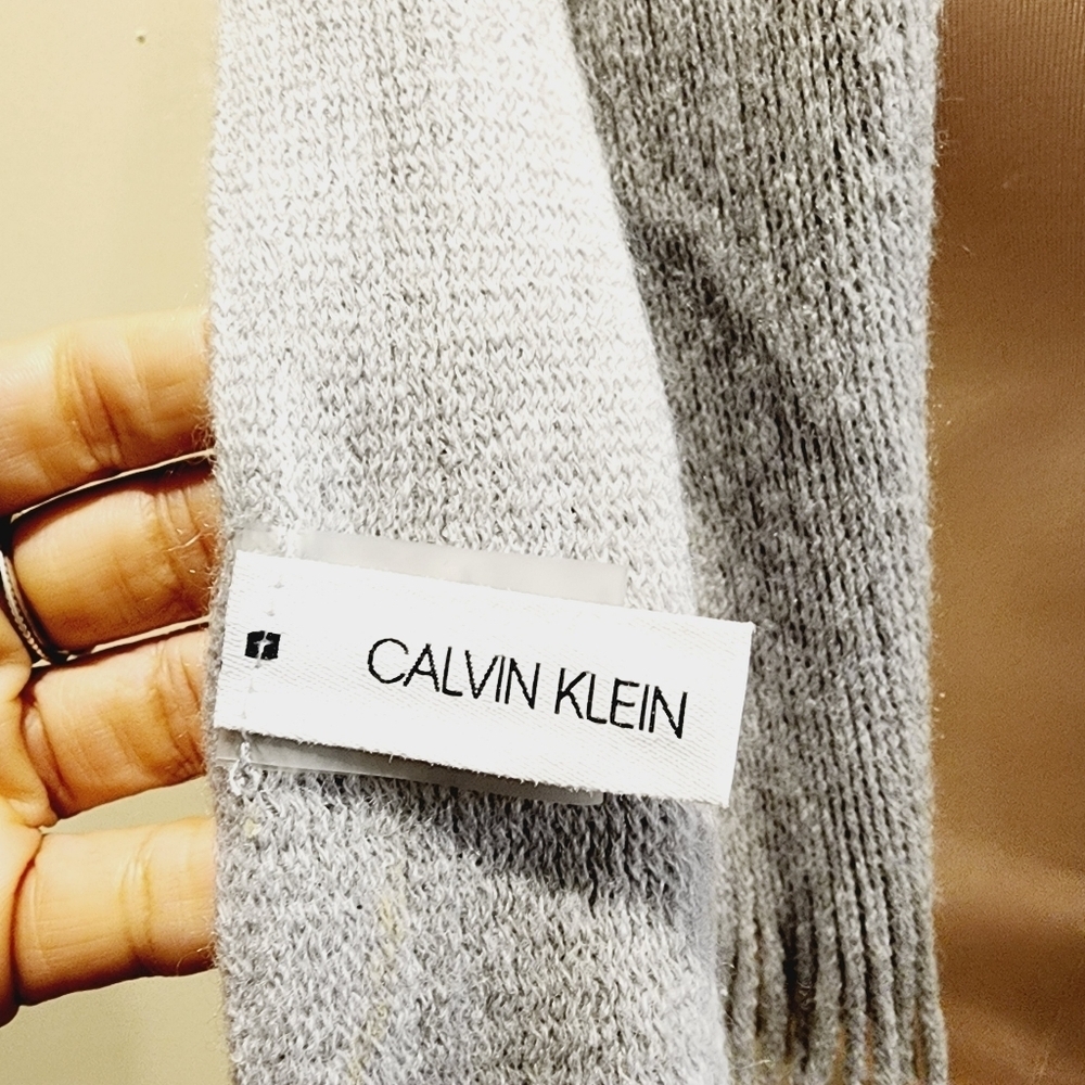 CALVIN KLEIN Light Gay Unisex Fringe scarf - Picture 6 of 8